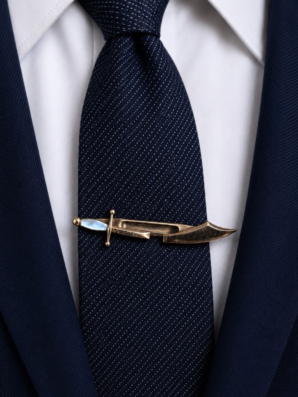 Vintage Swank Cutlass Sword Tie Clip Gold Tone Pearl Handle MCM
